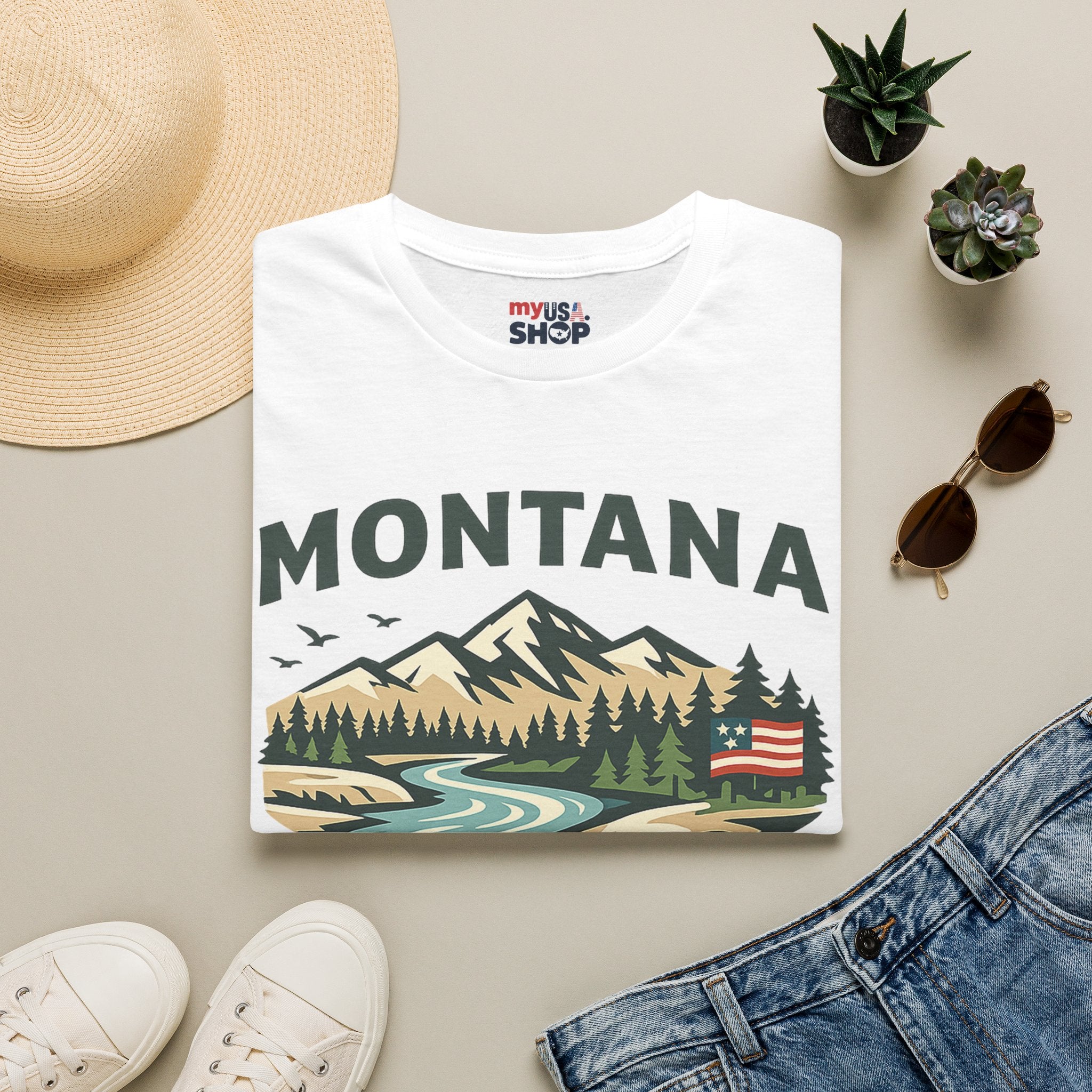 America 250 x Montana Mountain Scenic T-Shirt — Retro Nature Design