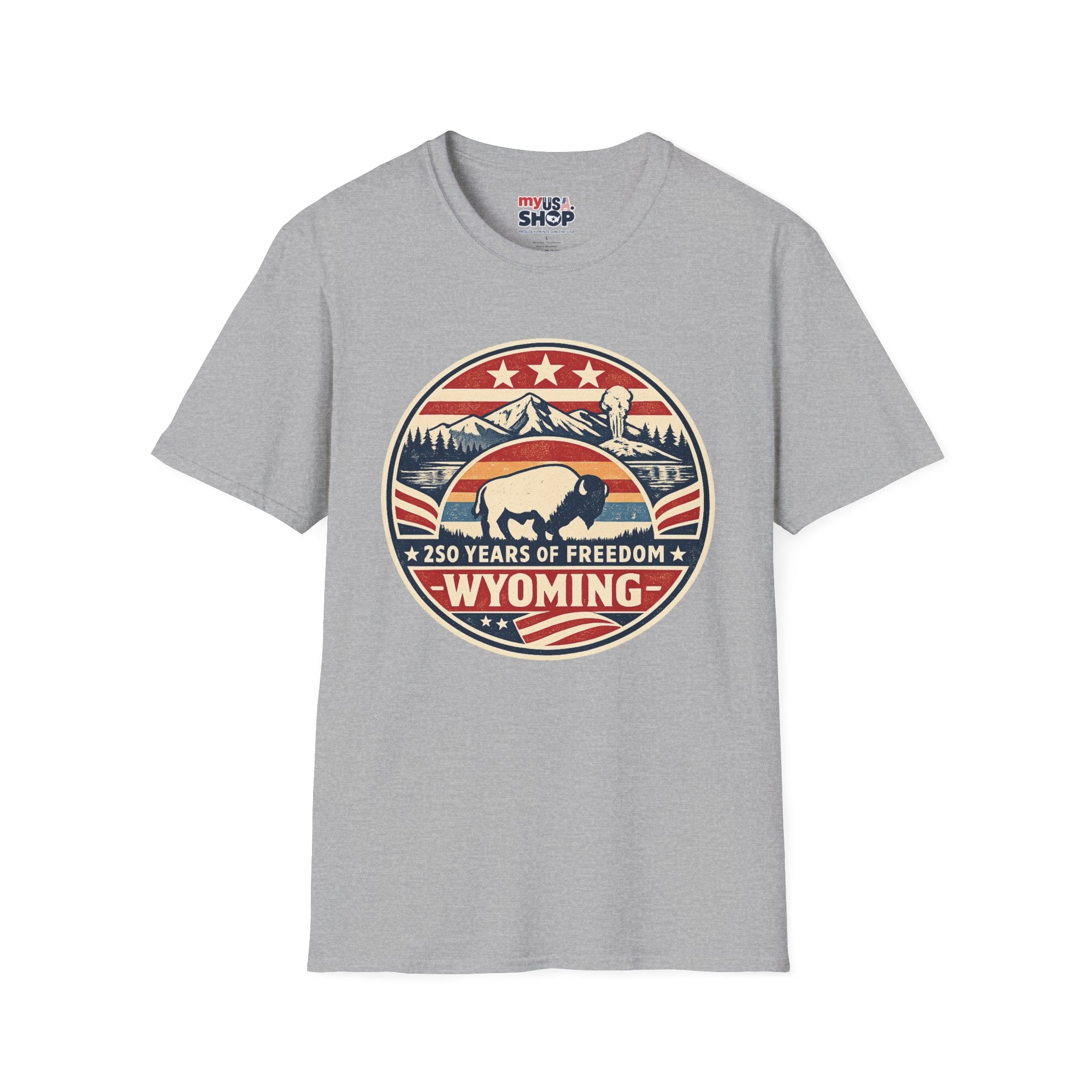 Wyoming Buffalo Tee — America 250 Retro Mountain Graphic T-Shirt