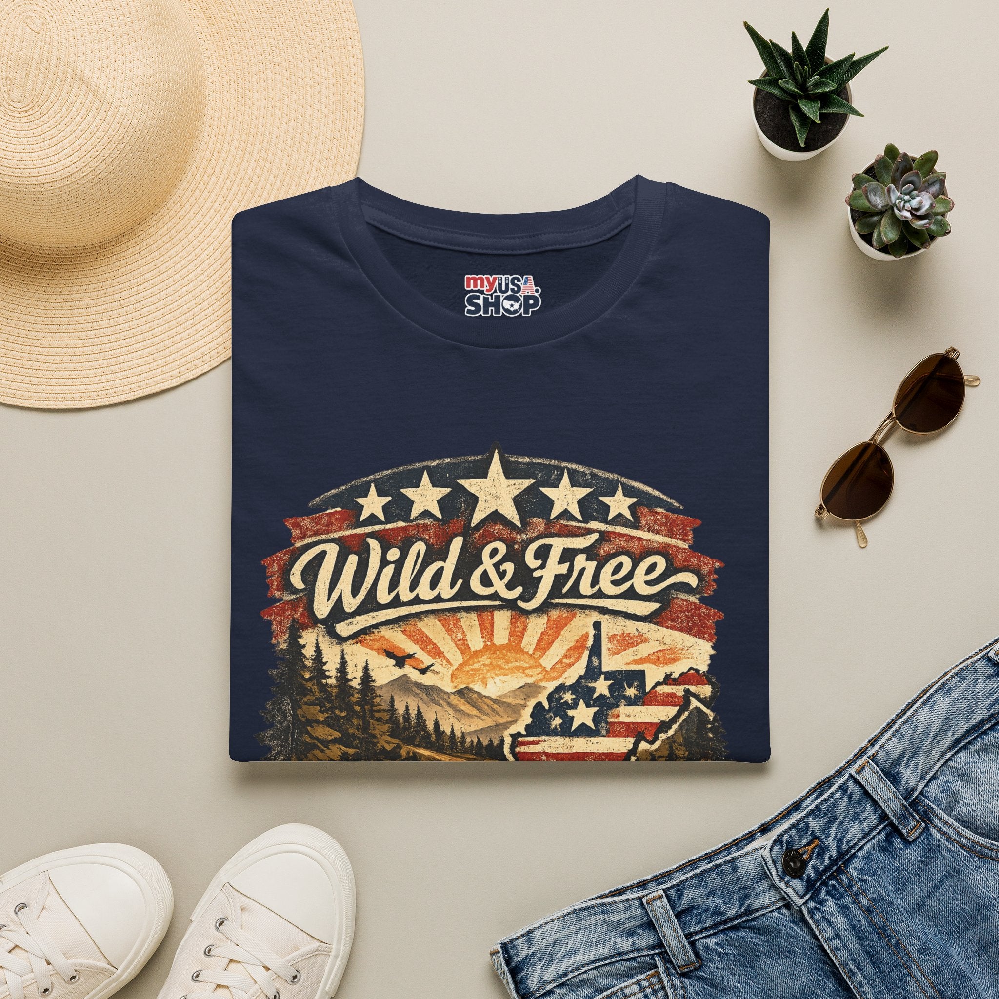 Wild & Free West Virginia T-Shirt — America 250 Mountain Sunset Tee