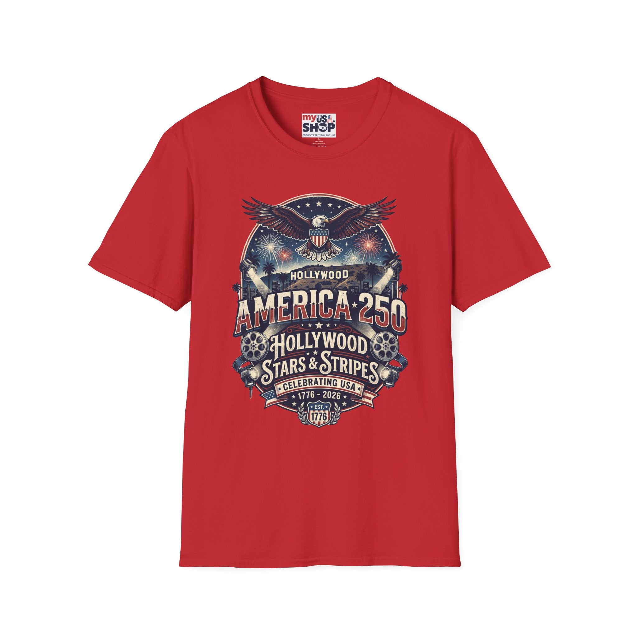 America 250 Graphic T-Shirt — Hollywood Stars & Stripes Eagle Design