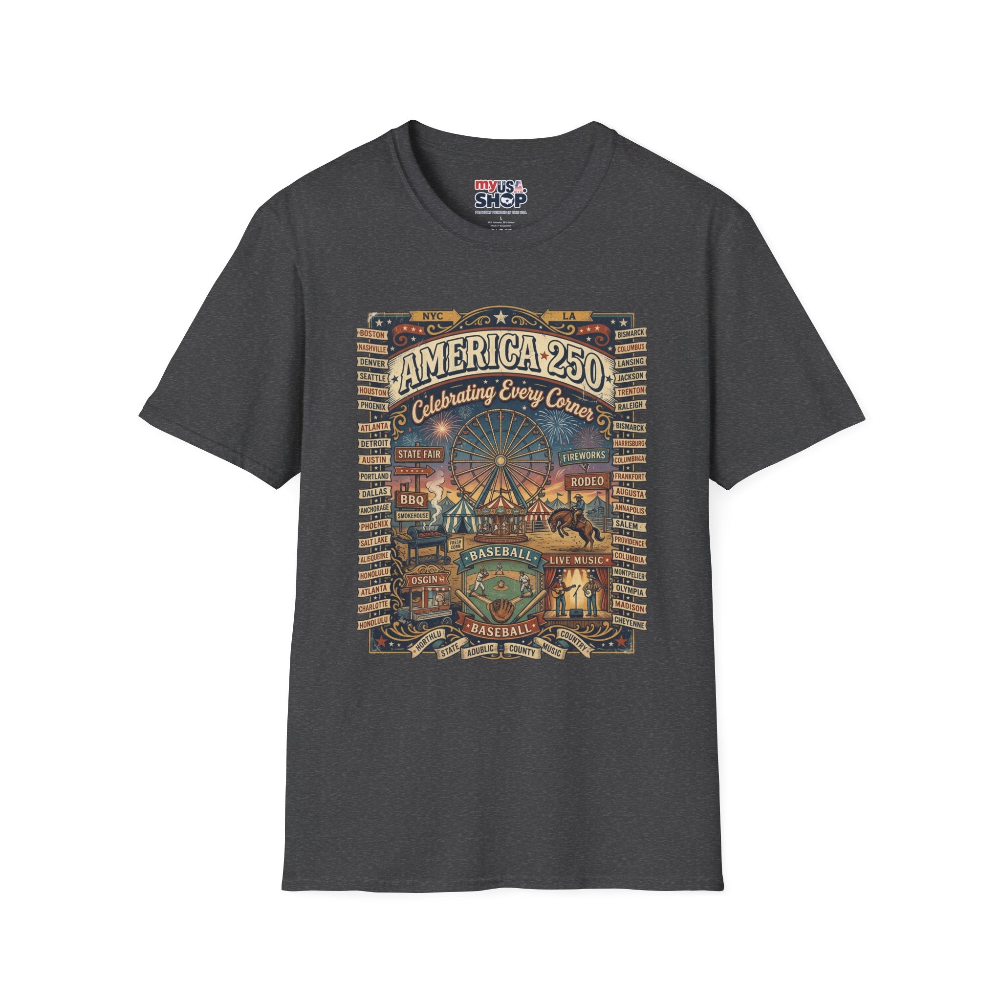 America 250 Celebration T-Shirt — Vintage Fair Ferris Wheel Patriotic Tee Pop Culture