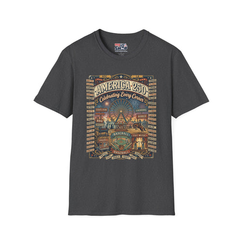 America 250 Celebration T-Shirt — Vintage Fair Ferris Wheel Patriotic Tee Pop Culture