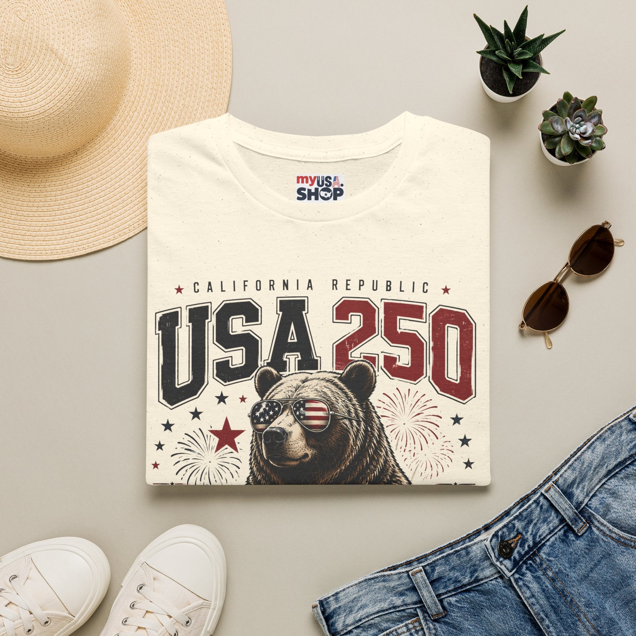 USA 250 California Republic Bear T-Shirt — 1776–2026 Bicentennial Celebration America