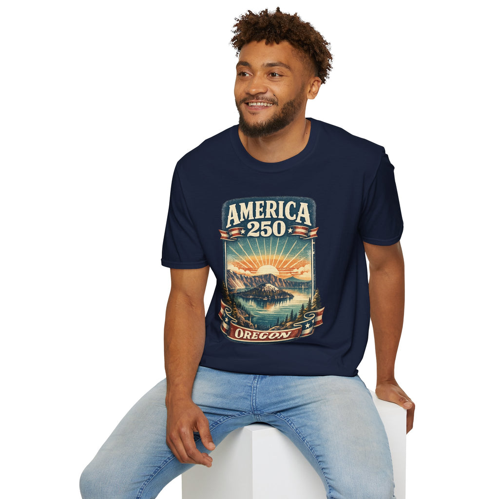 Oregon America 250 Shirt — Crater Lake Sunset Vintage Tee