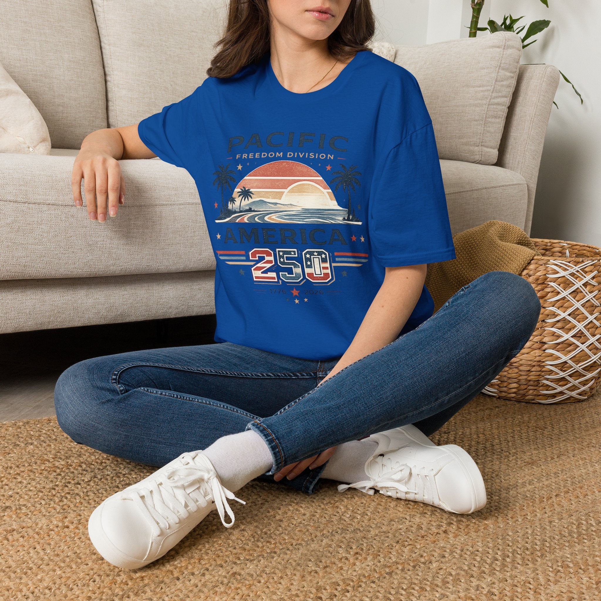 America 250 Pacific Sunset T-Shirt — Vintage Coastal Palm Beach Graphic