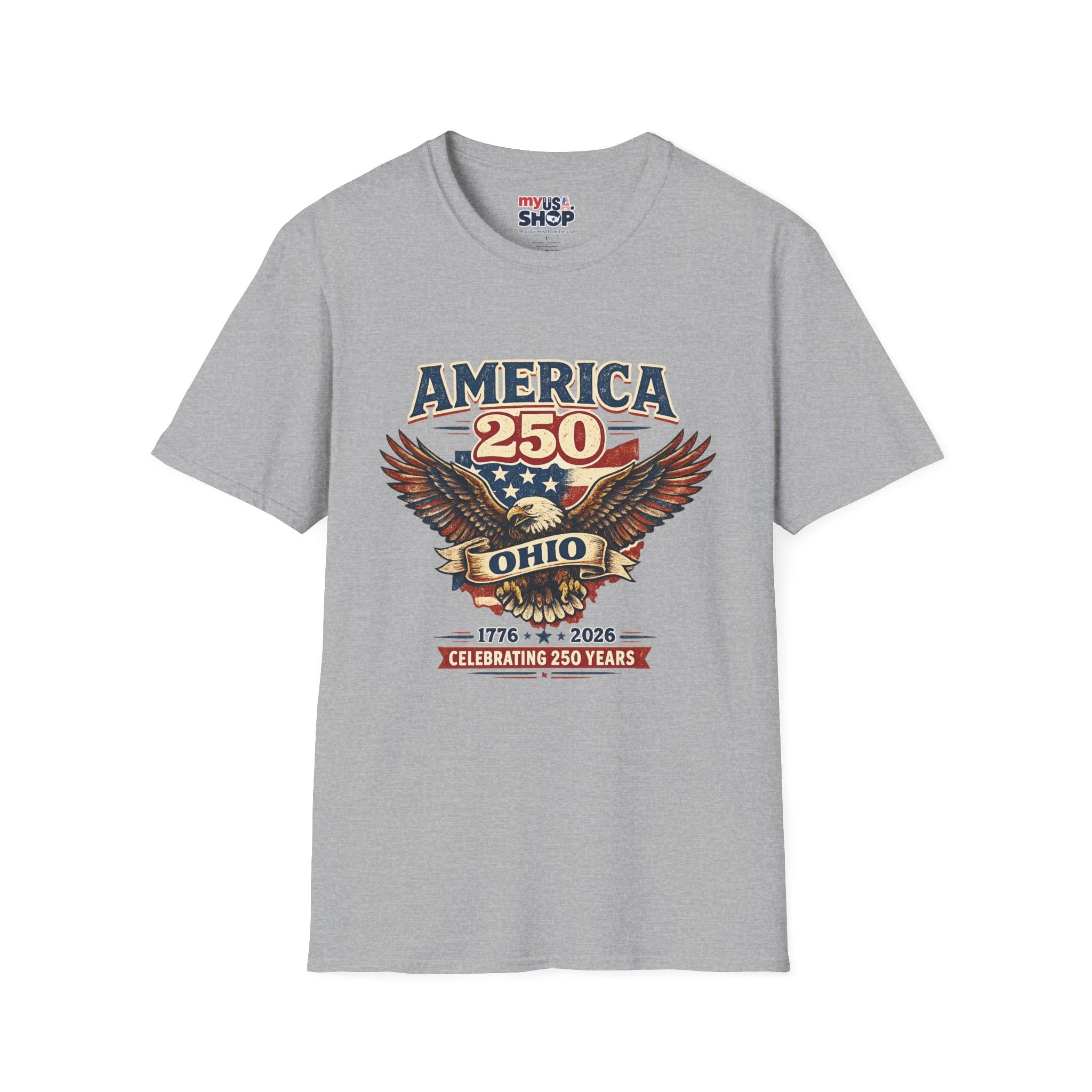 America 250 – Ohio Eagle Ribbon 1776–2026 Vintage Tee Desig
