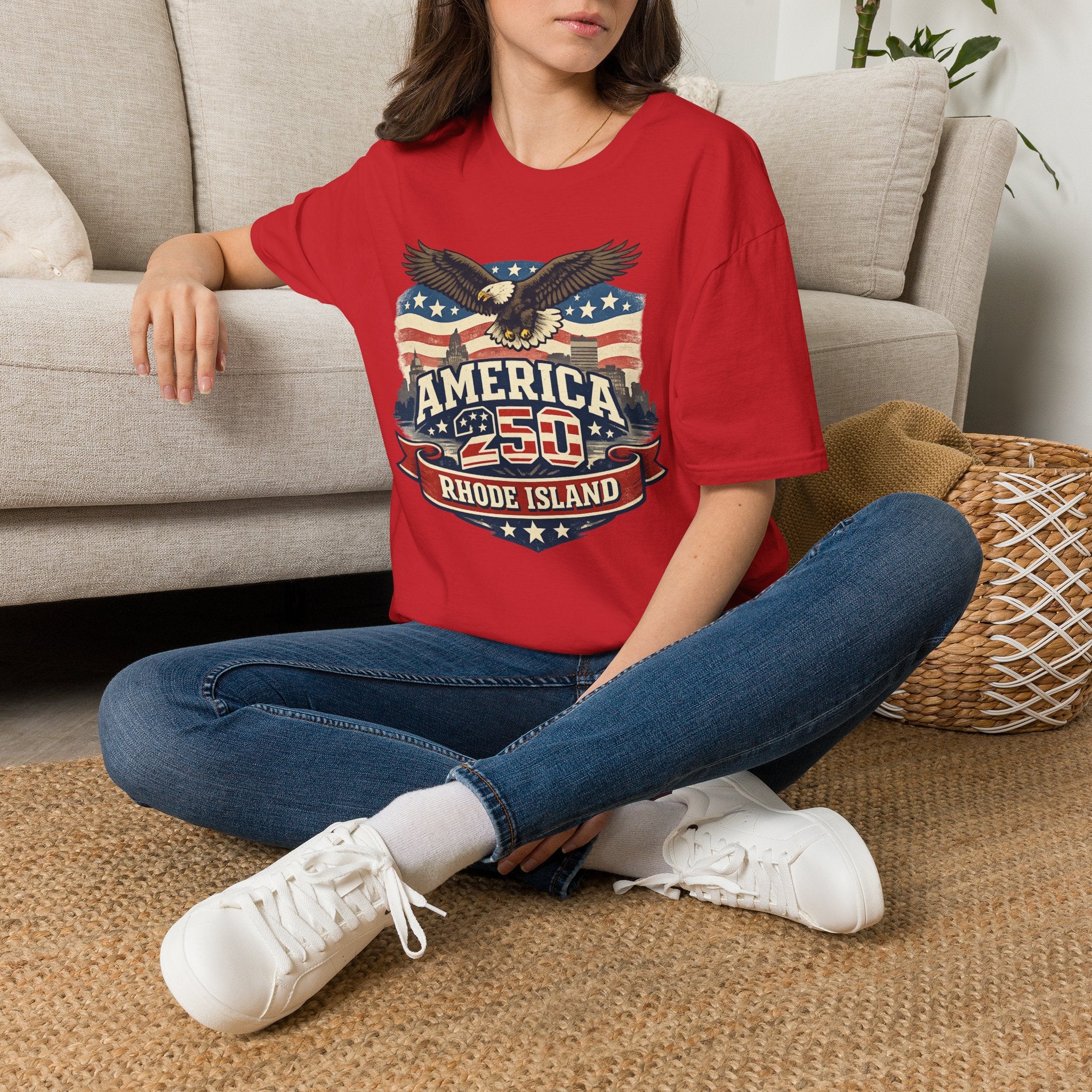 America 250 Rhode Island Eagle Shirt — Patriotic Skyline Graphic Tee