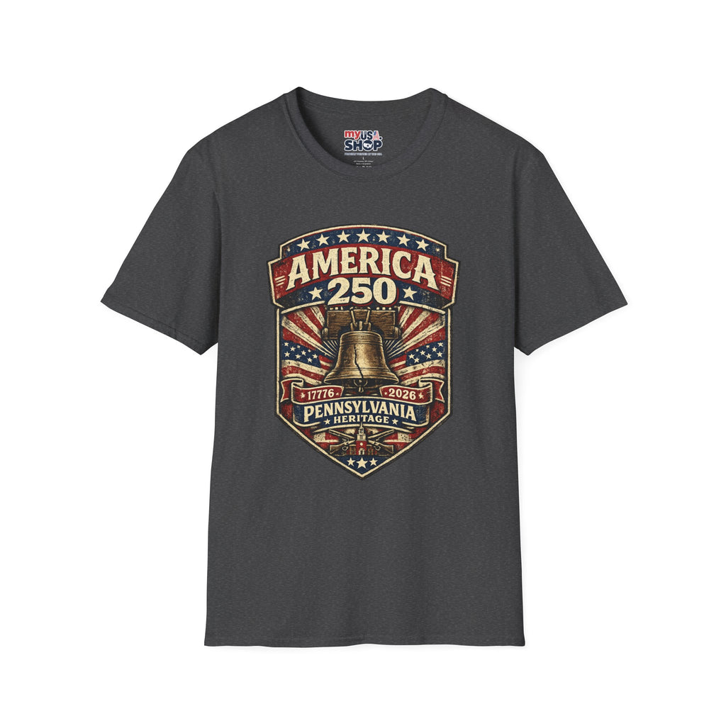 Pennsylvania America 250 Shirt — Vintage Liberty Bell Heritage Crest Tee