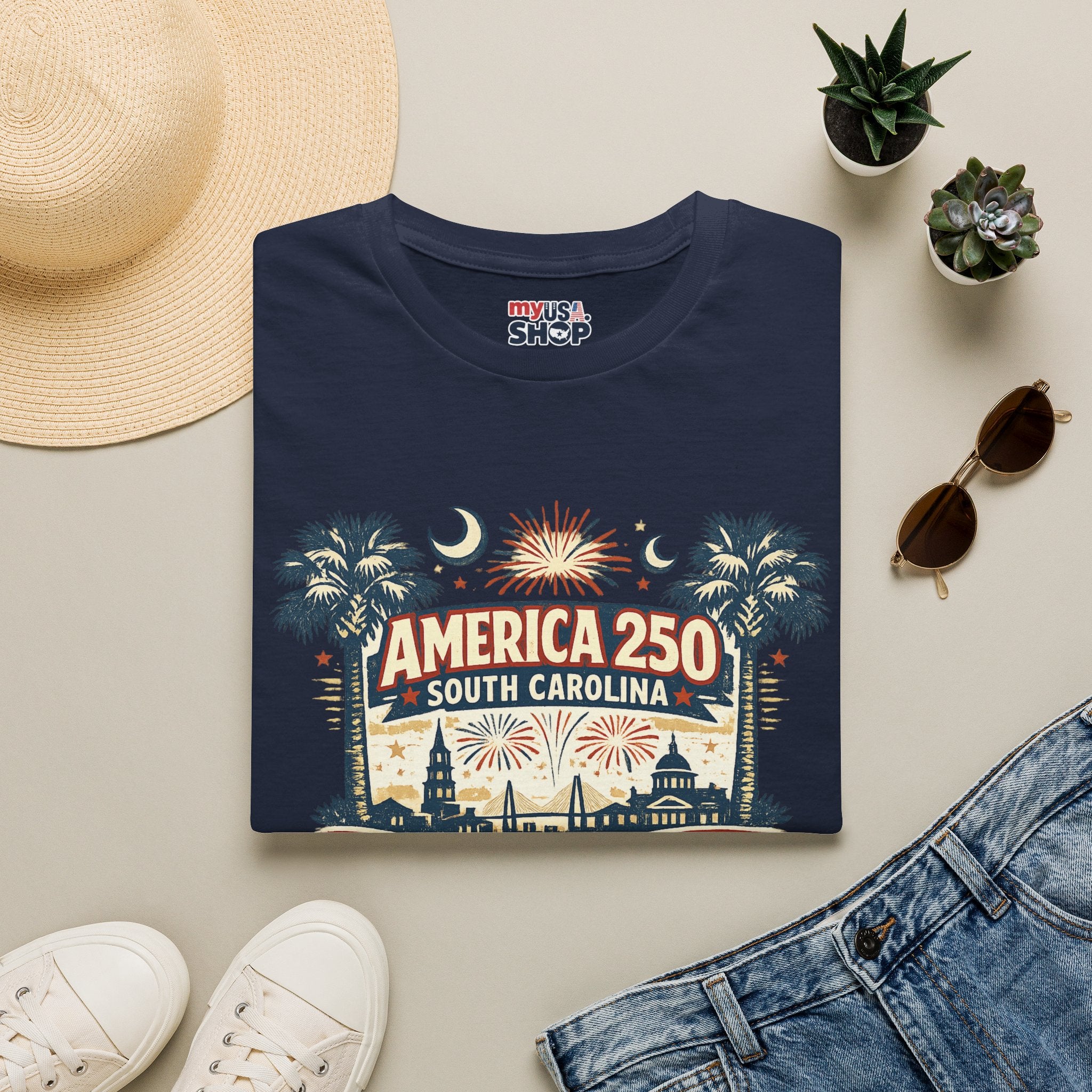 America 250 South Carolina T-Shirt — Palmetto Fireworks Celebration Tee