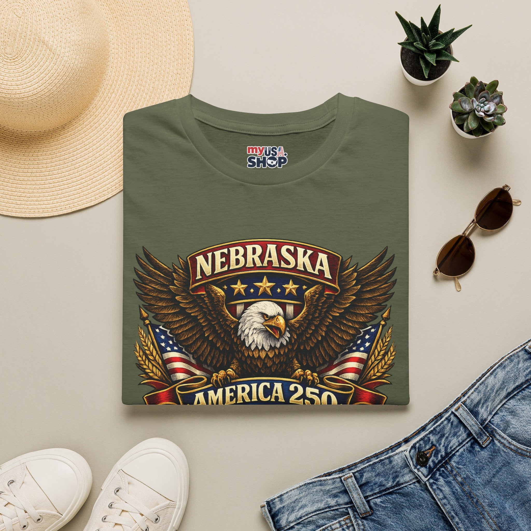 America 250 Nebraska Eagle T-Shirt — Patriotic USA State Tee