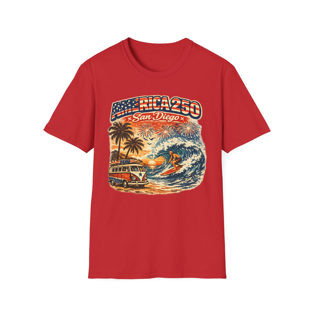 America 250 San Diego California Vintage Surf Tee