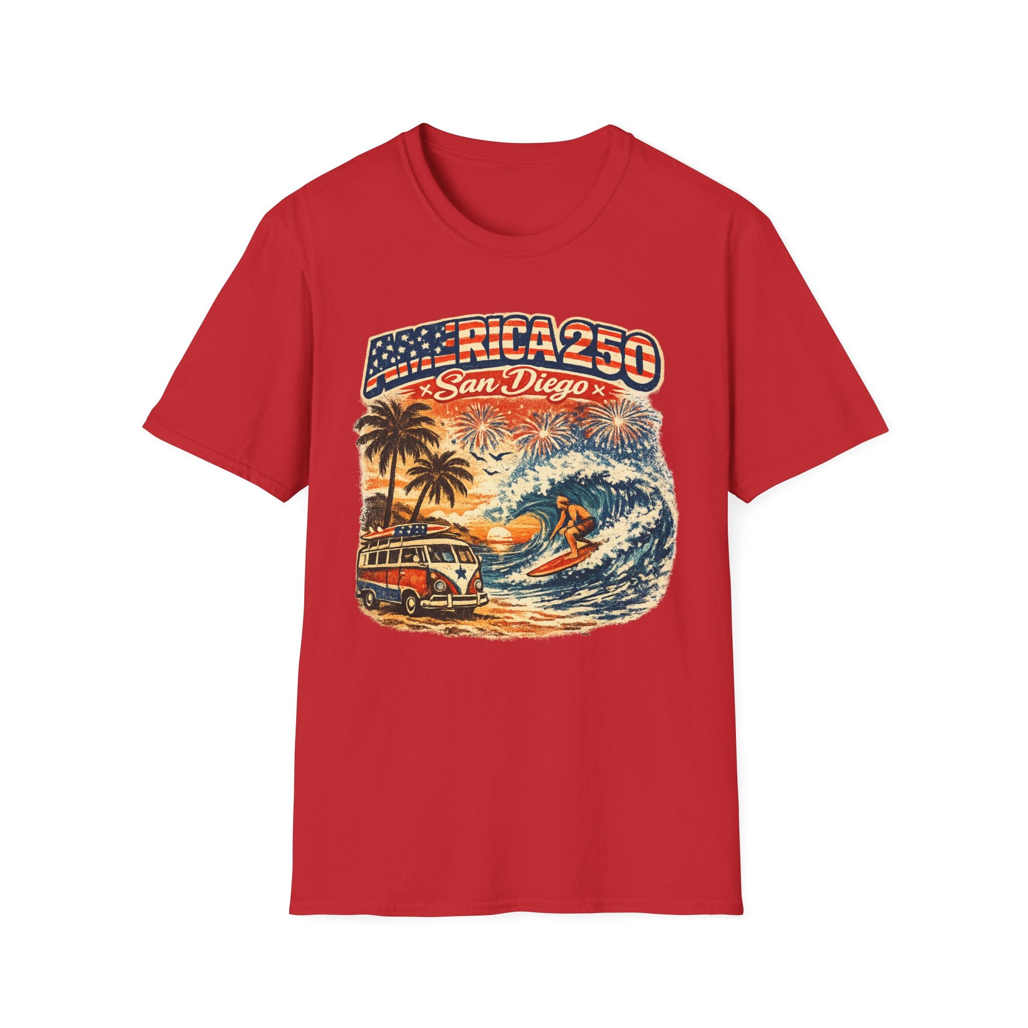 America 250 San Diego California Vintage Surf Tee