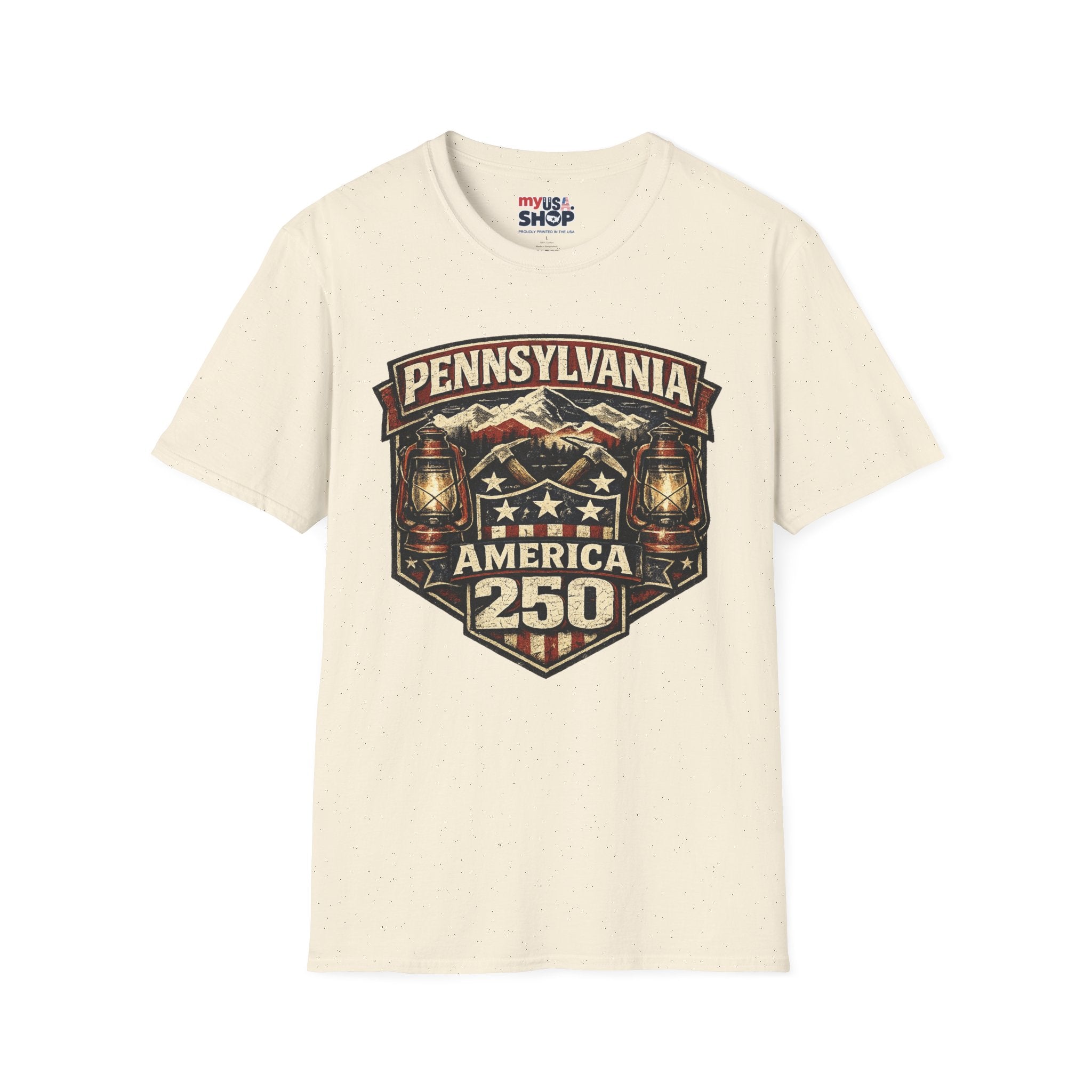 Pennsylvania America 250 Shirt — Rustic Mountain Miner Badge Graphic Tee