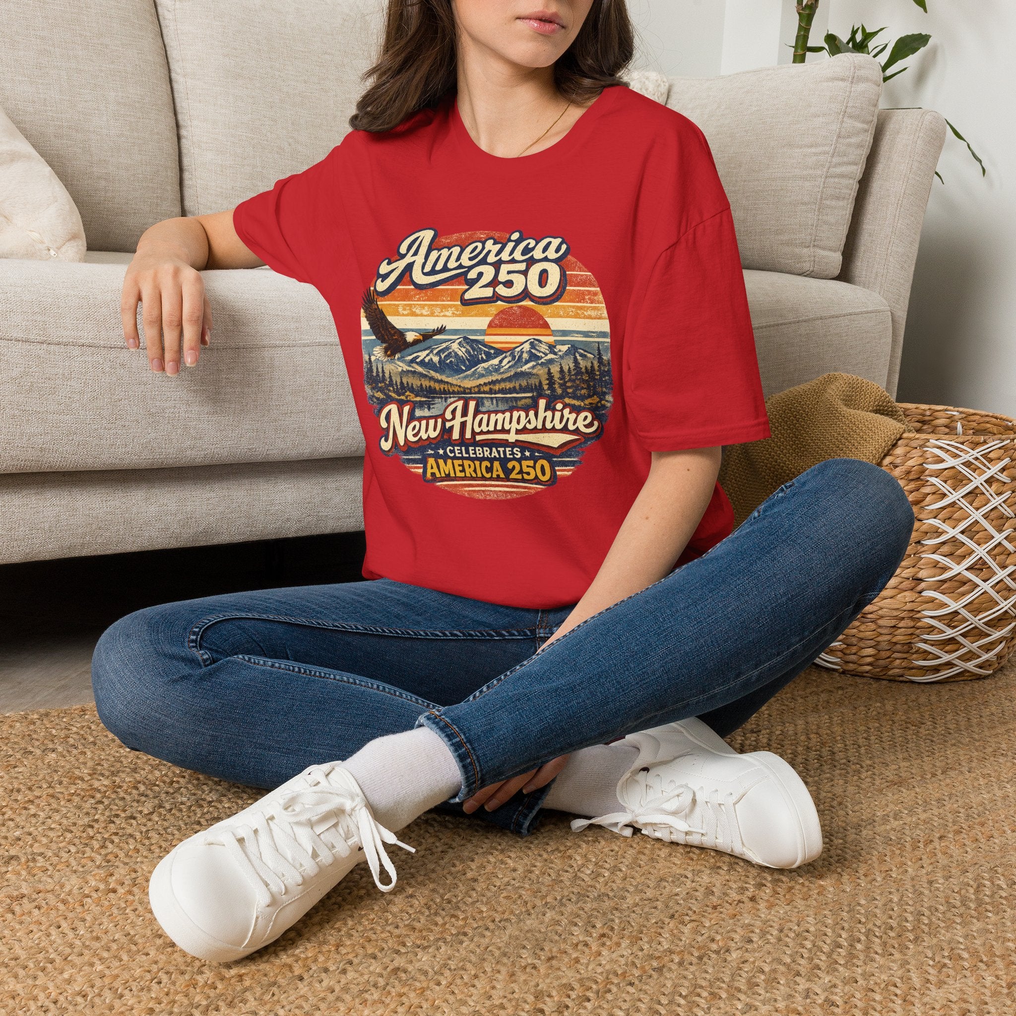 America 250 T-Shirt — Retro Eagle & Mountain New Hampshire Design