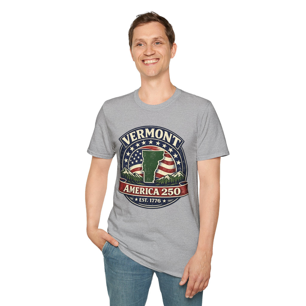 America 250 – Vermont Est. 1776 Map Vintage Tee Design