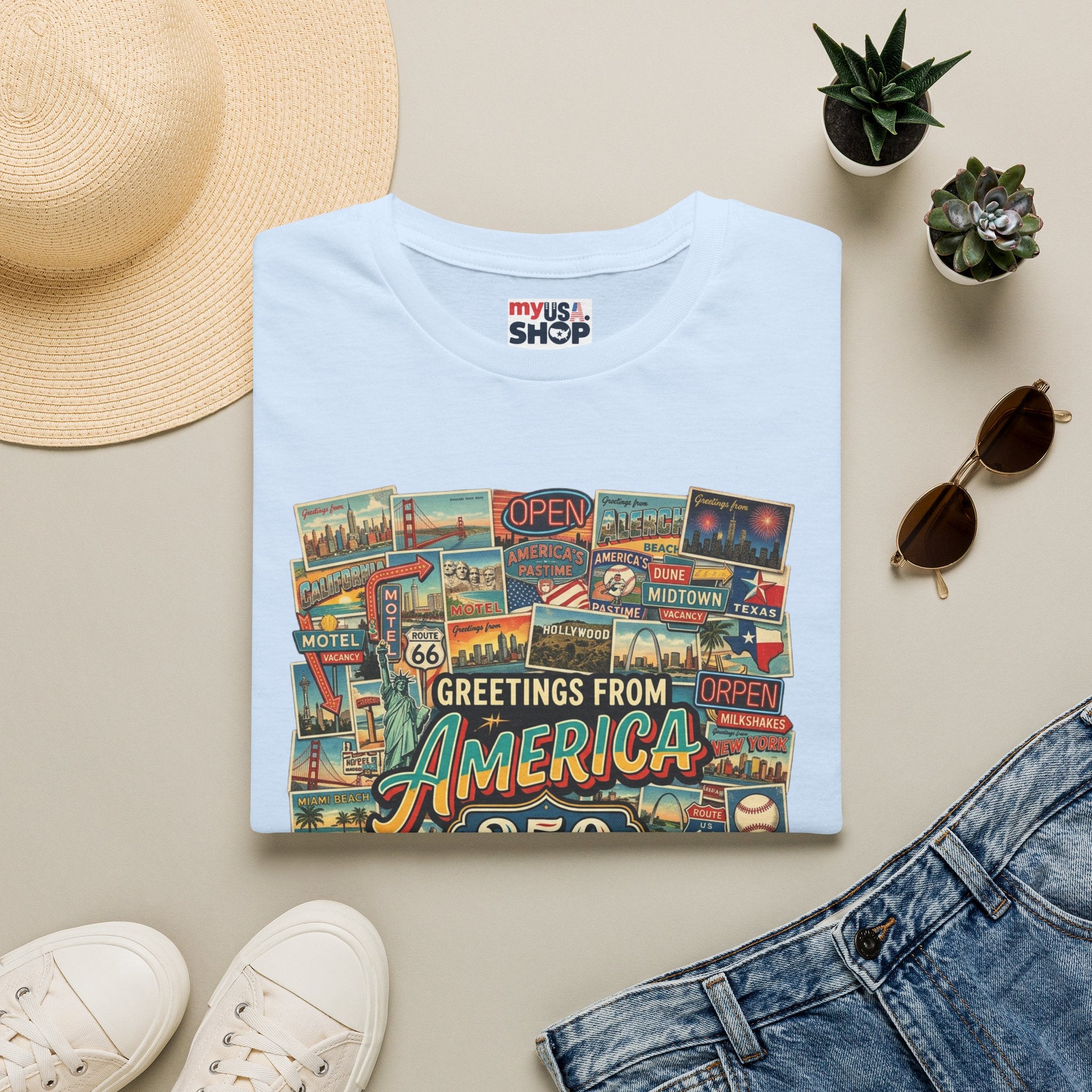 Greetings From America 250 Vintage Postcard T-Shirt Pop Culture