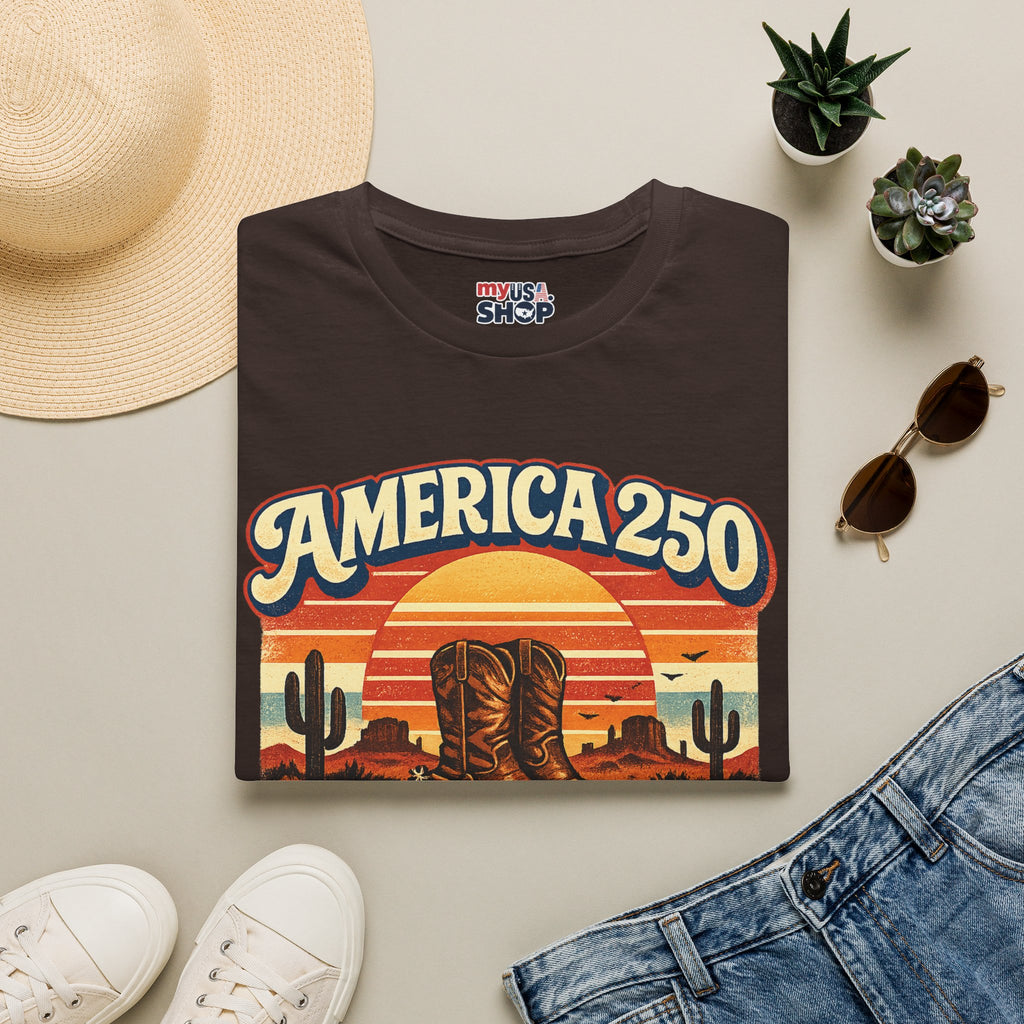 America 250 Texas T-Shirt — Retro Desert Cowboy Graphic Tee