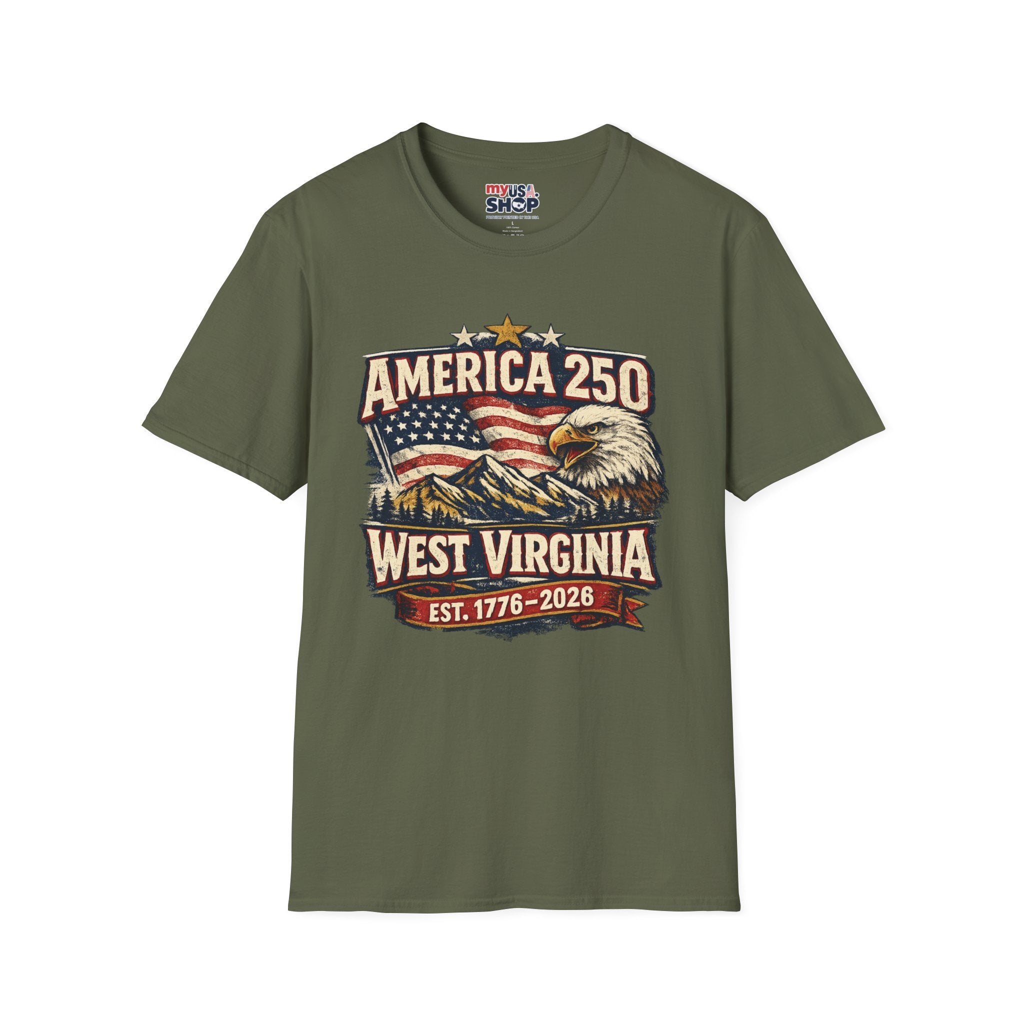 America 250 Eagle T-Shirt — West Virginia 1776–2026 Patriotic