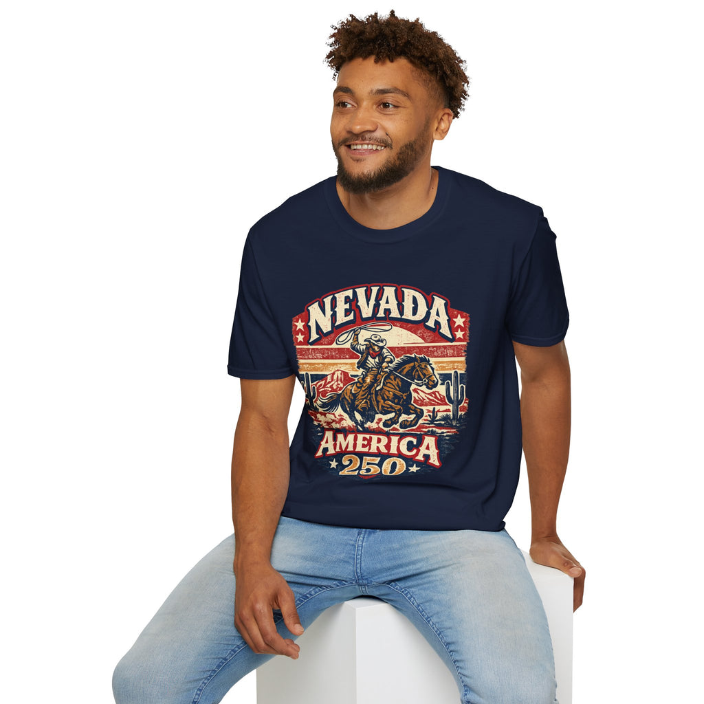 America 250 Nevada Rodeo Vintage T‑Shirt — Western Cowboy Graphic