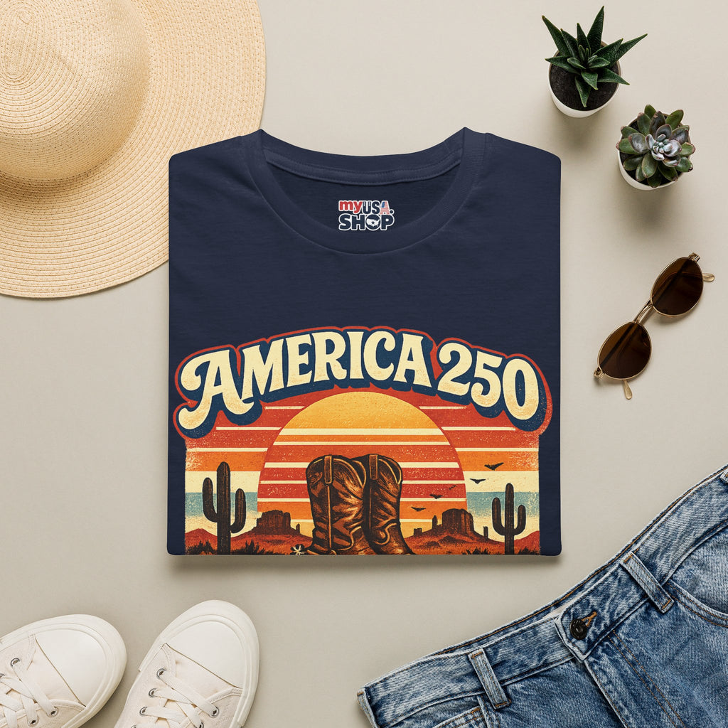 America 250 Texas T-Shirt — Retro Desert Cowboy Graphic Tee