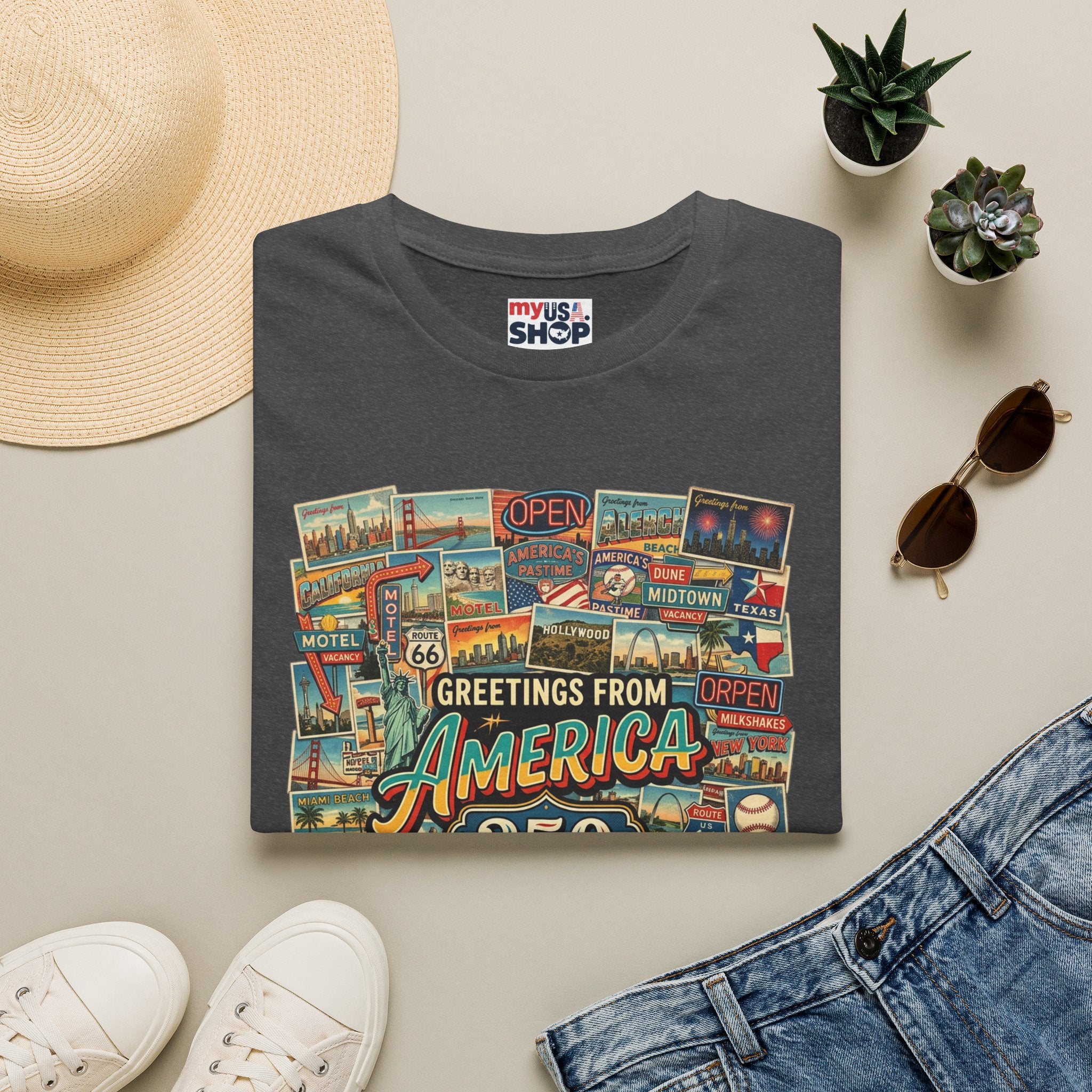 Greetings From America 250 Vintage Postcard T-Shirt Pop Culture