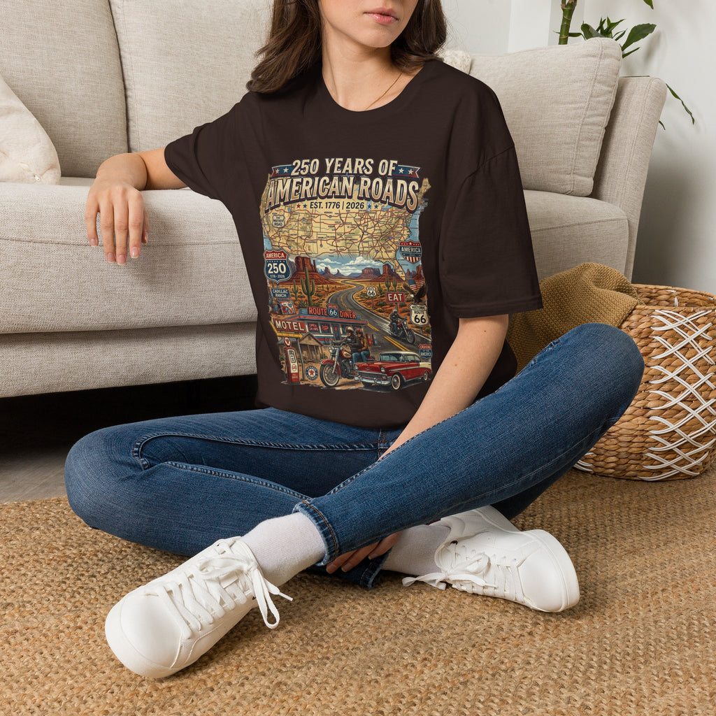 250 Years of American Roads T‑Shirt — Vintage USA Roadmap & Route 66 Travel Tee America 250 Pop Culture