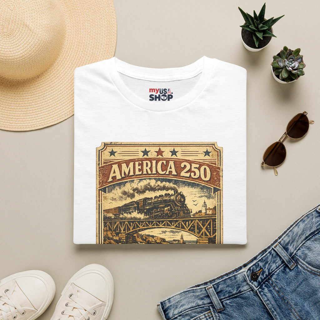America 250 Rhode Island Train Heritage T-Shirt — Vintage Railroad Graphic Tee