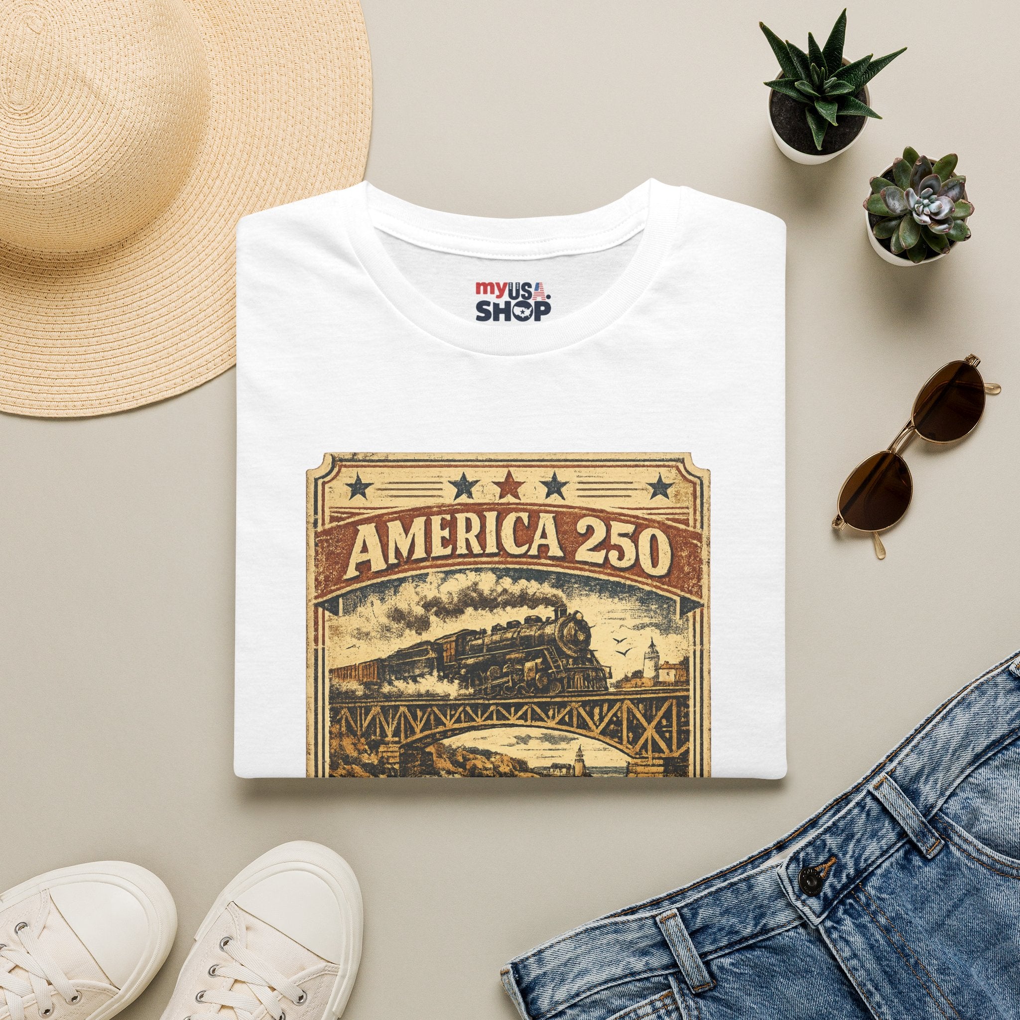 America 250 Rhode Island Train Heritage T-Shirt — Vintage Railroad Graphic Tee