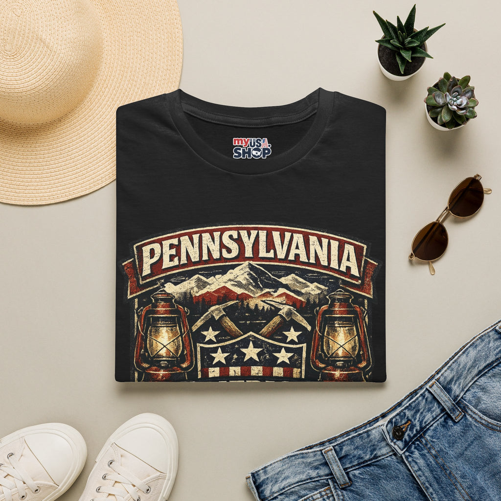 Pennsylvania America 250 Shirt — Rustic Mountain Miner Badge Graphic Tee