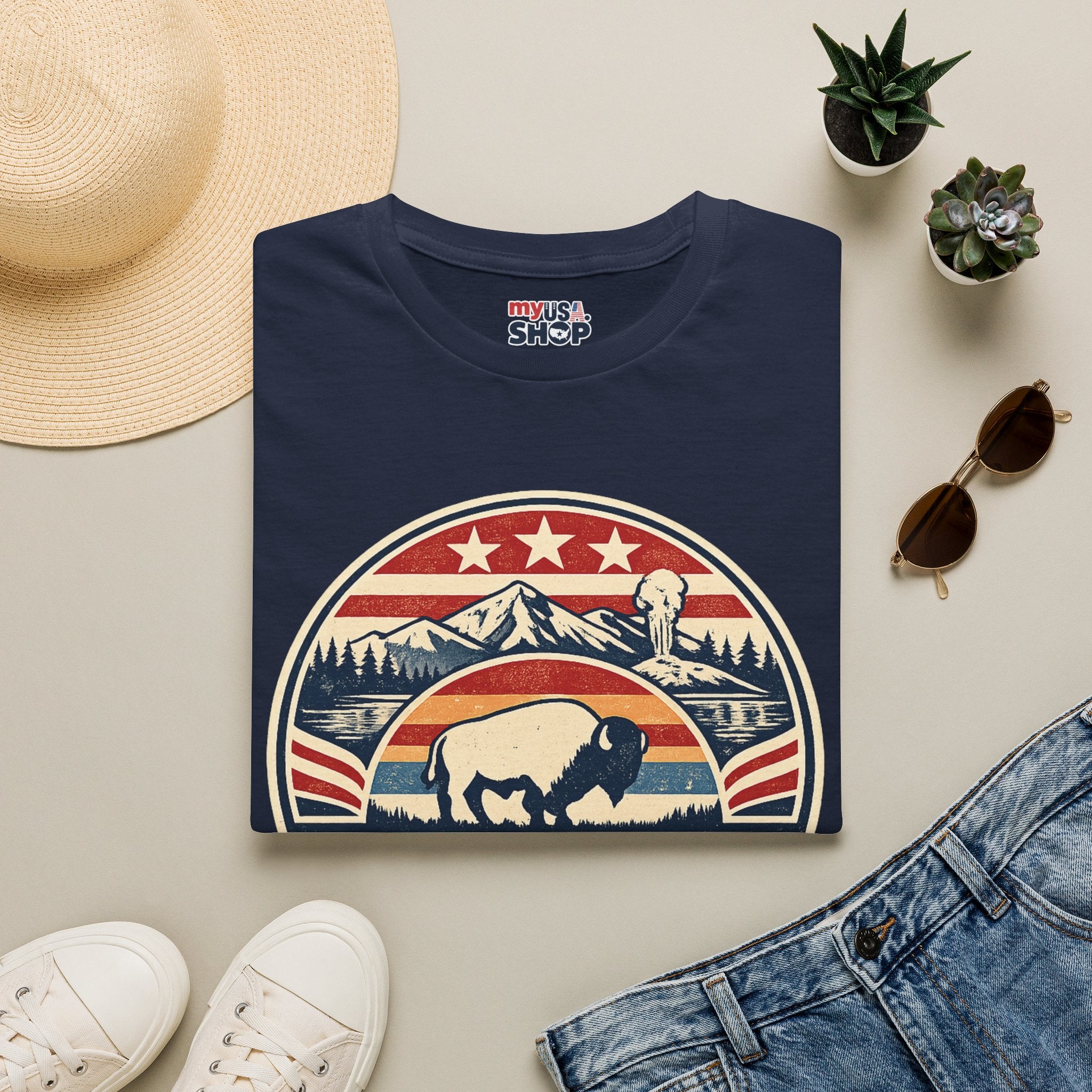 Wyoming Buffalo Tee — America 250 Retro Mountain Graphic T-Shirt