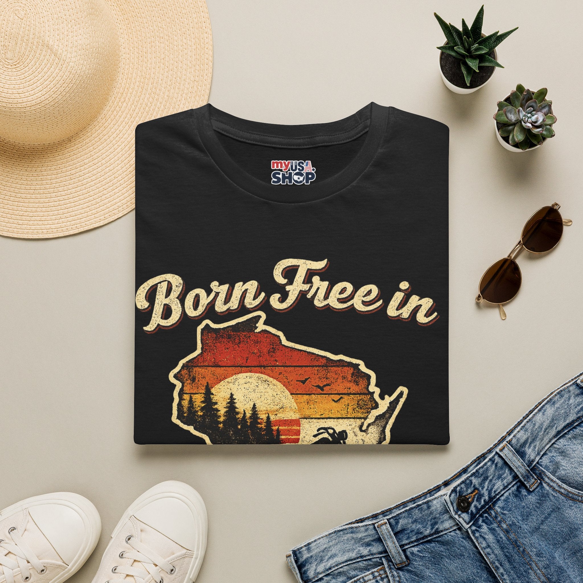 Wisconsin Vintage "Born Free in" T-Shirt - America 250 Tee