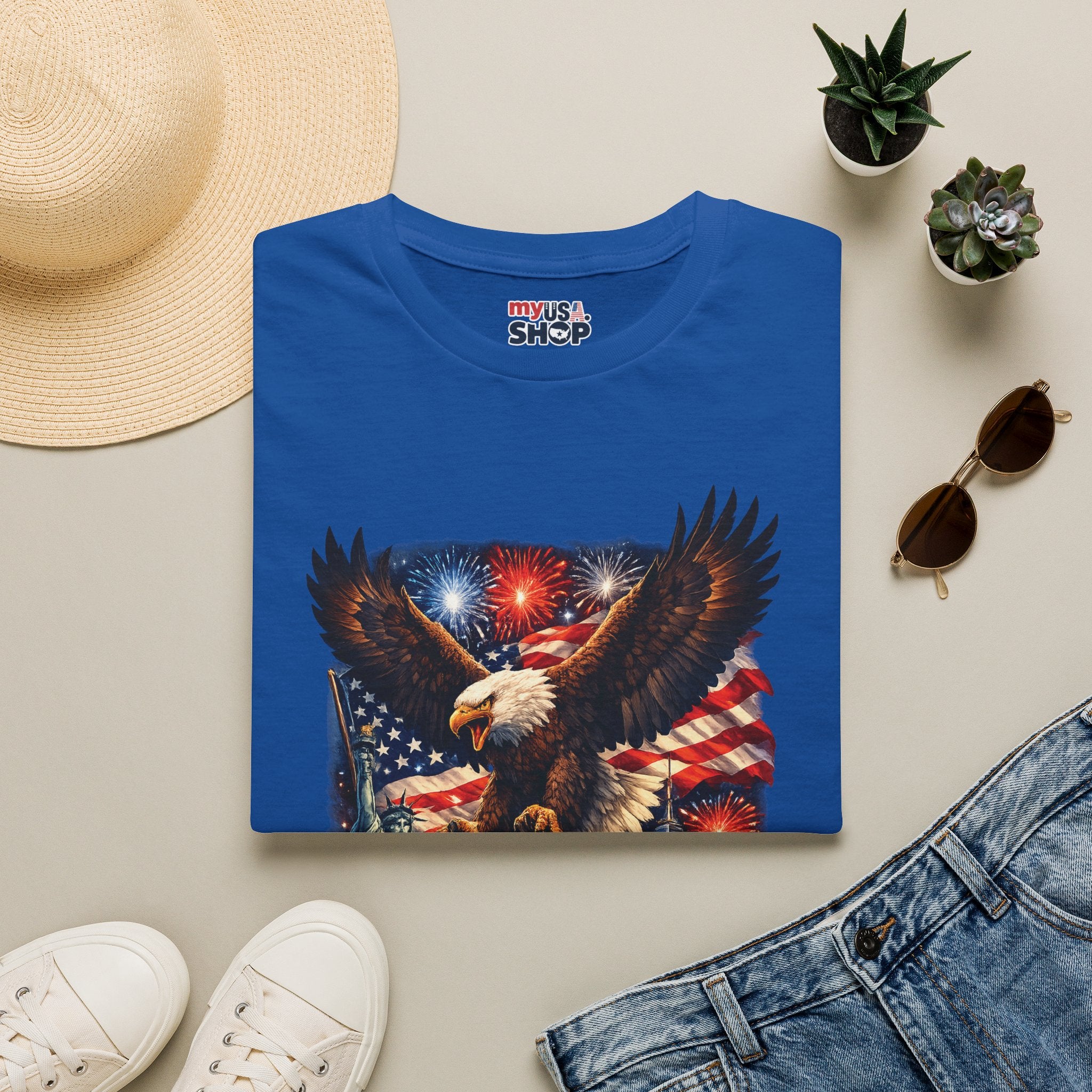 America 250 Patriotic Eagle T-Shirt — New York Fireworks Design