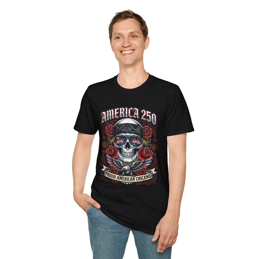 America 250 Chicano Skull– Patriotic Sugar Skull with Roses