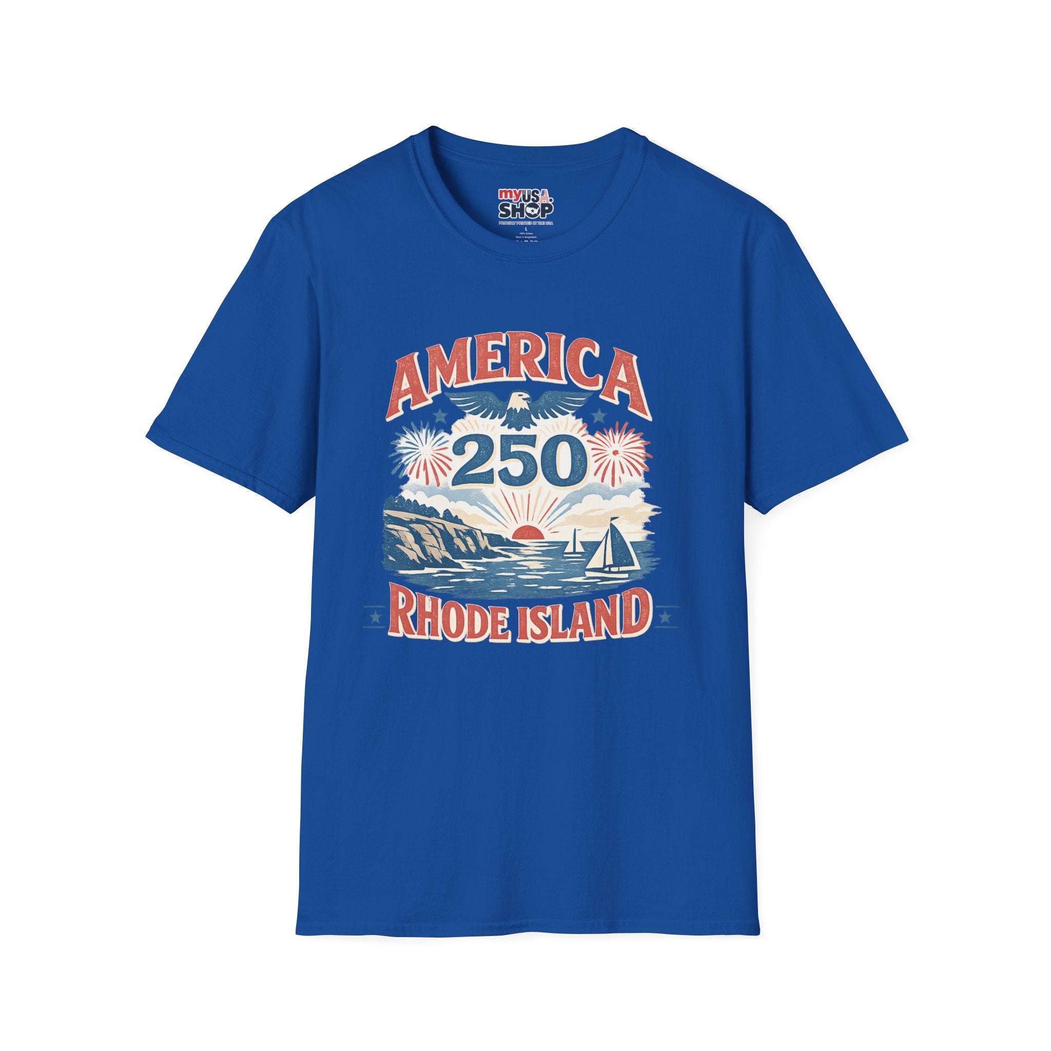 America 250 Rhode Island Shirt — Coastal Fireworks Patriotic Tee