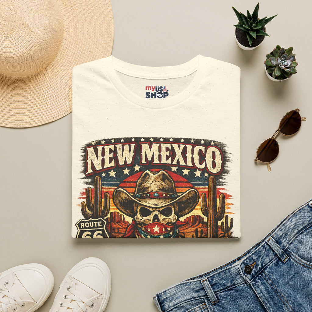 America 250 New Mexico Skull Cowboy T-Shirt — Route 66 Americana Desert Tee