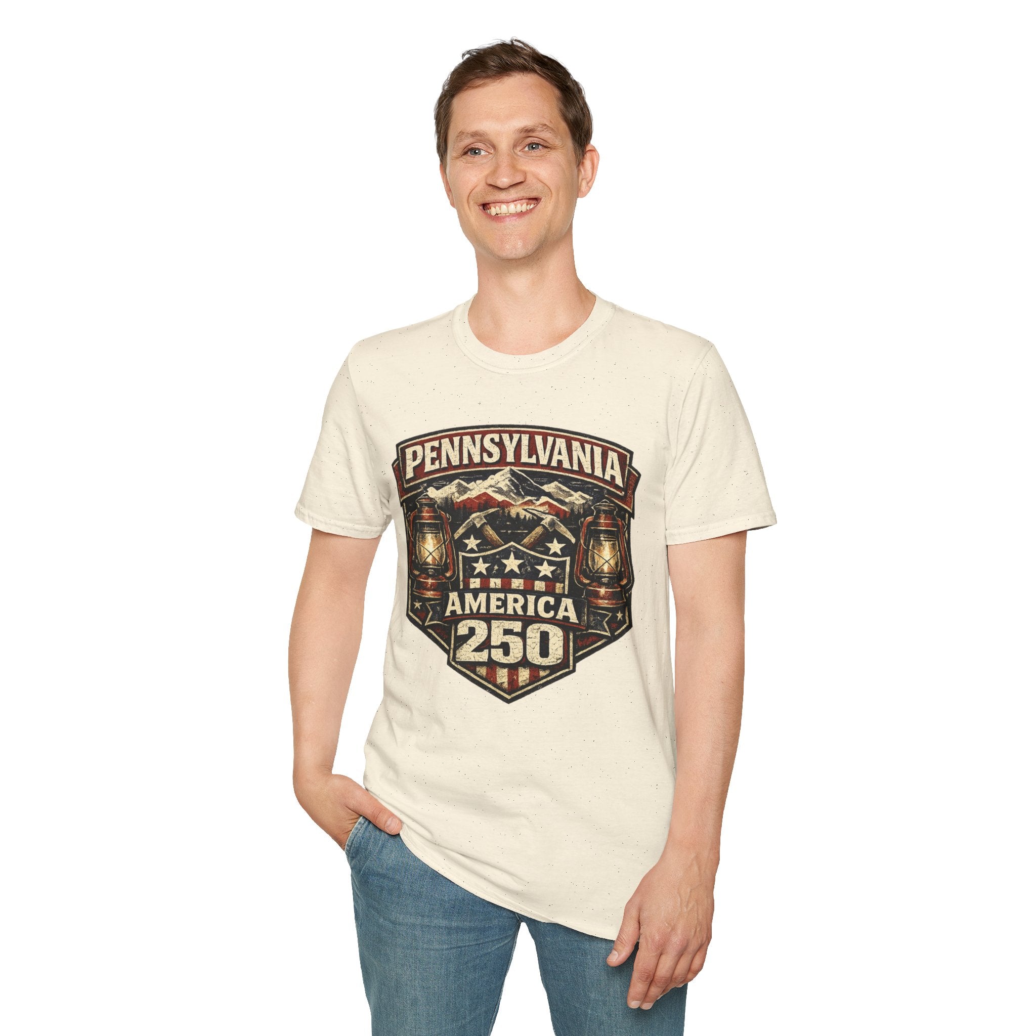Pennsylvania America 250 Shirt — Rustic Mountain Miner Badge Graphic Tee
