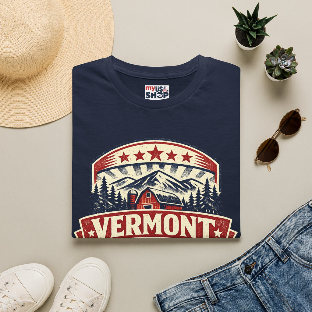 Vermont America 250 T-Shirt — Retro Mountain Cabin Design