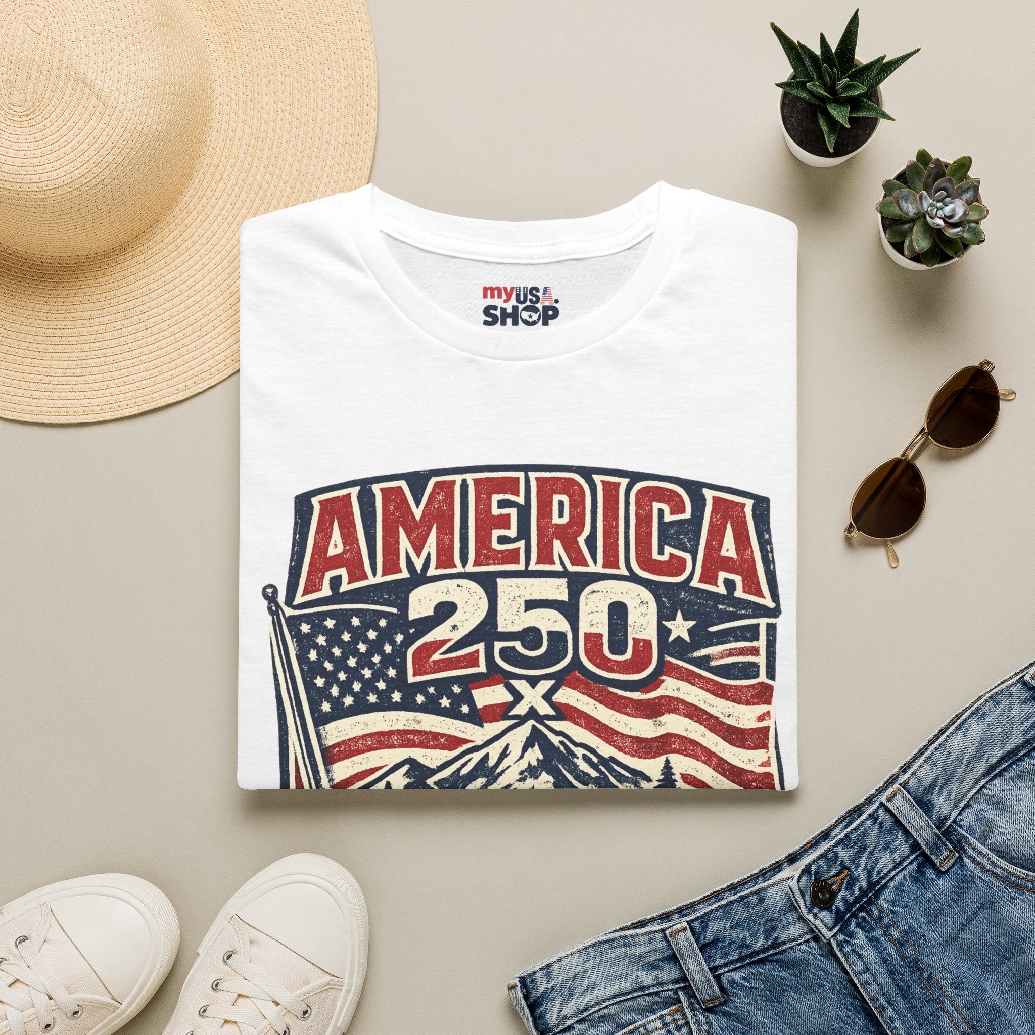 America 250 Oregon Shirt — Patriotic Mountain Flag Badge Tee