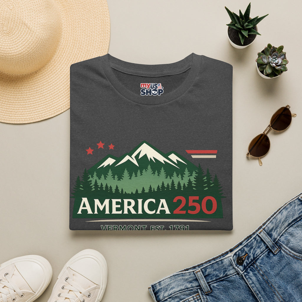 America 250 – Vermont Est. 1791 Mountain Star Vintage Tee Design