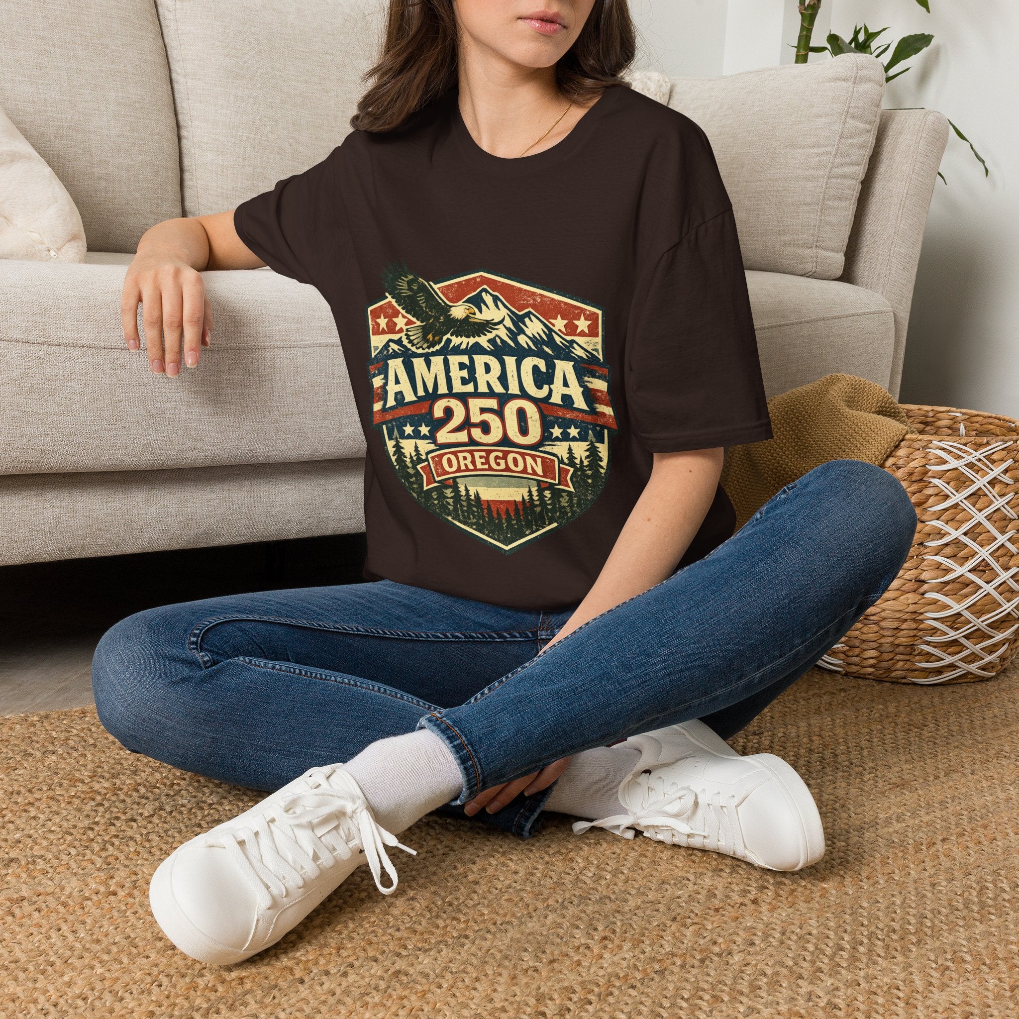 America 250 Shirt —Oregon  Mountain Eagle Wilderness Badge Tee