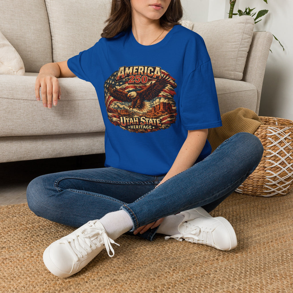 America 250 Utah State Shirt — Heritage Eagle Patriotic Graphic Tee