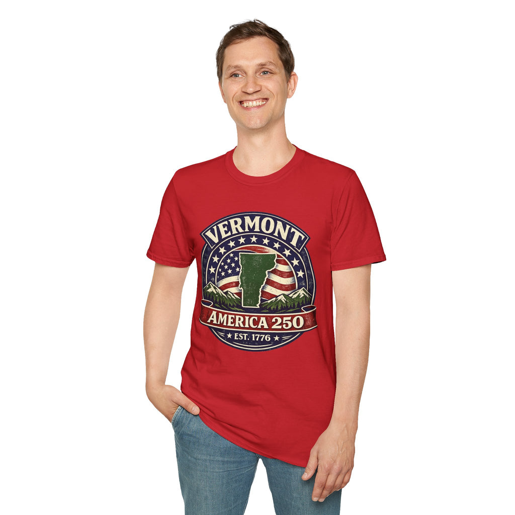 America 250 – Vermont Est. 1776 Map Vintage Tee Design