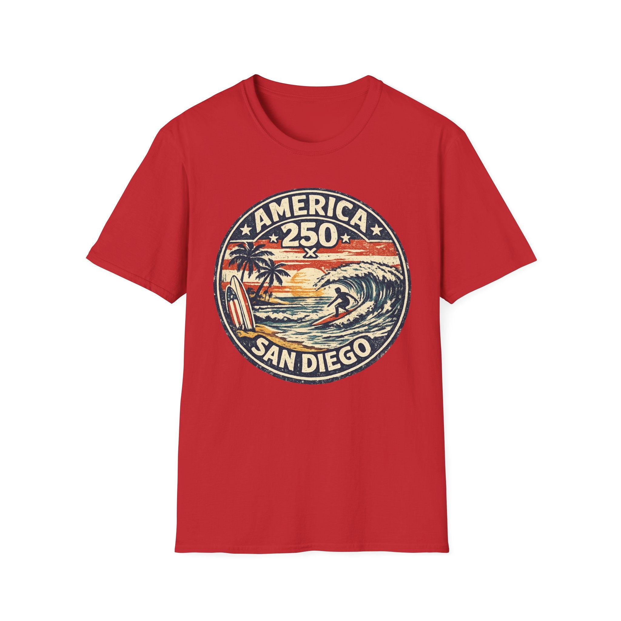 America 250 San Diego California Vintage Surf Emblem Tee