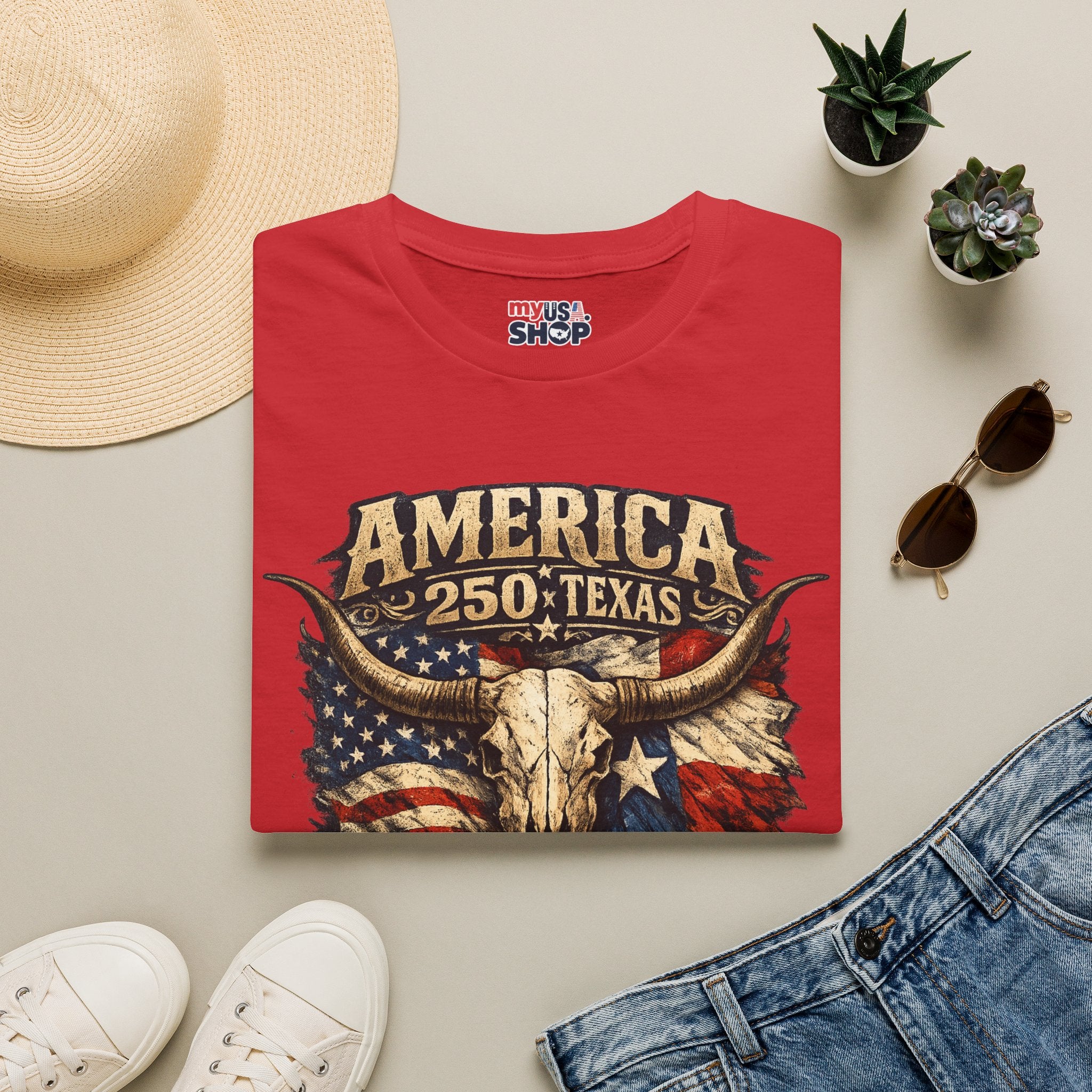 America 250 Texas T-Shirt — 250th Anniversary Vintage Flag Design