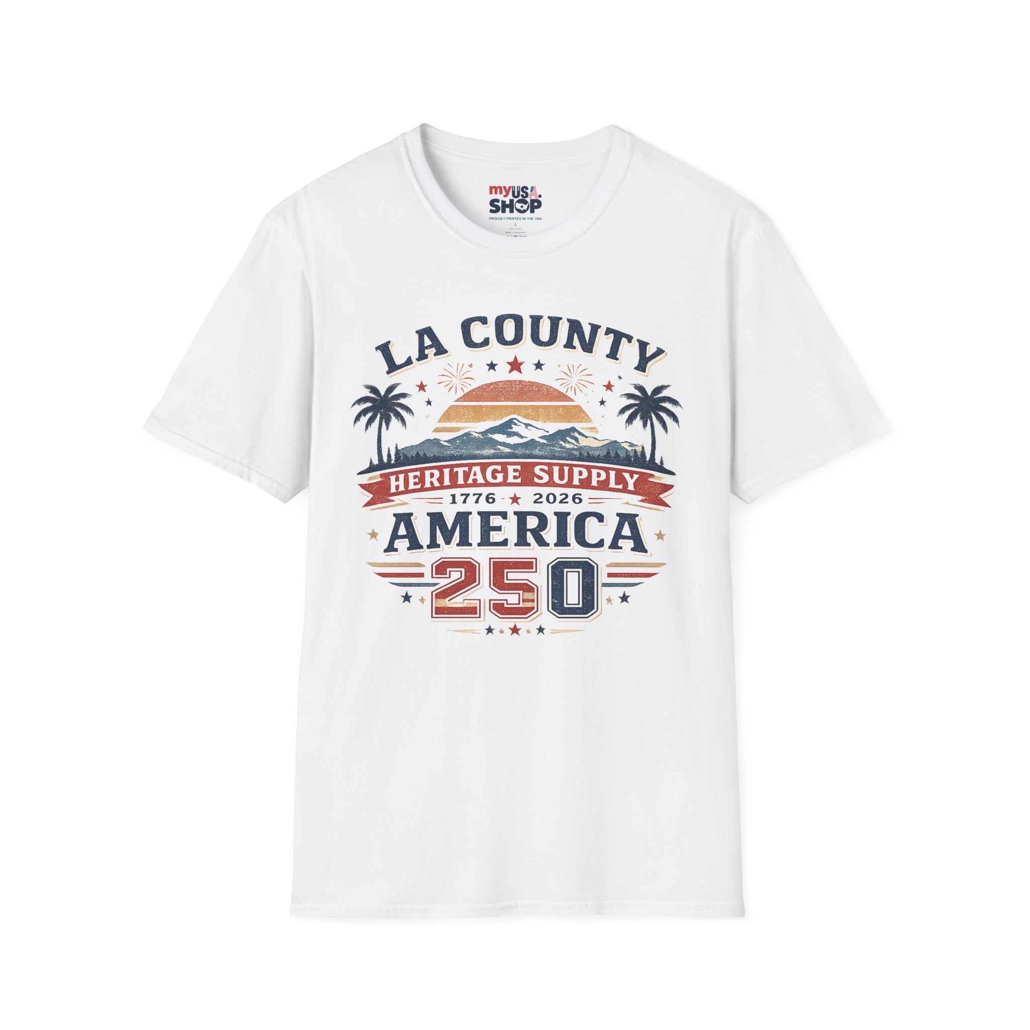 LA County Heritage Supply America 250 T-Shirt — 1776–2026 Vintage Sunset Tee