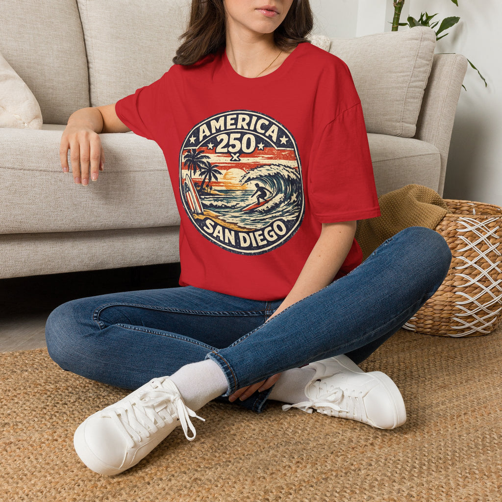 America 250 San Diego California Vintage Surf Emblem Tee