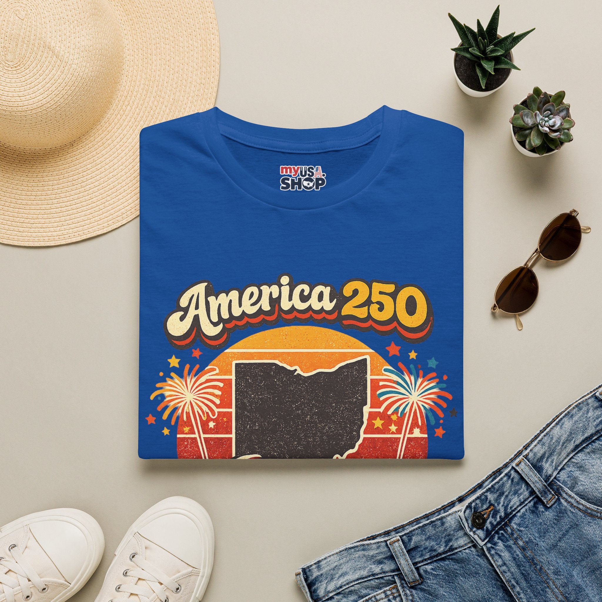 America 250 Ohio T‑Shirt — Retro Fireworks Bicentennial Celebration Tee