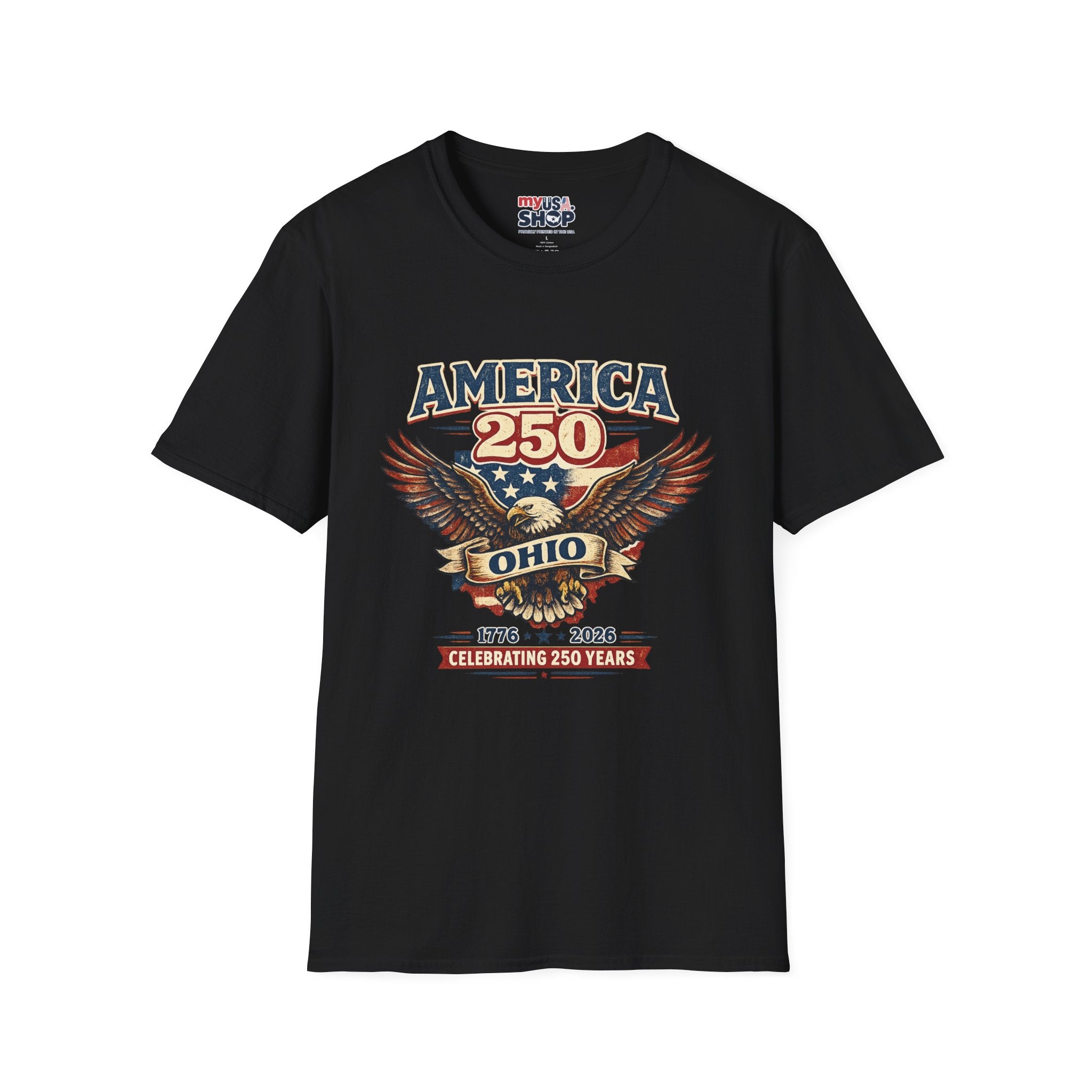 America 250 – Ohio Eagle Ribbon 1776–2026 Vintage Tee Desig