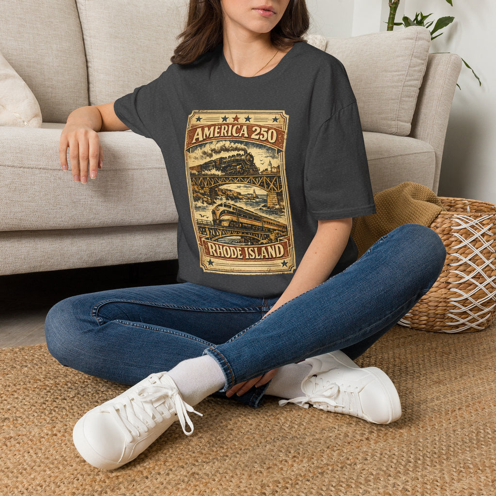 America 250 Rhode Island Train Heritage T-Shirt — Vintage Railroad Graphic Tee
