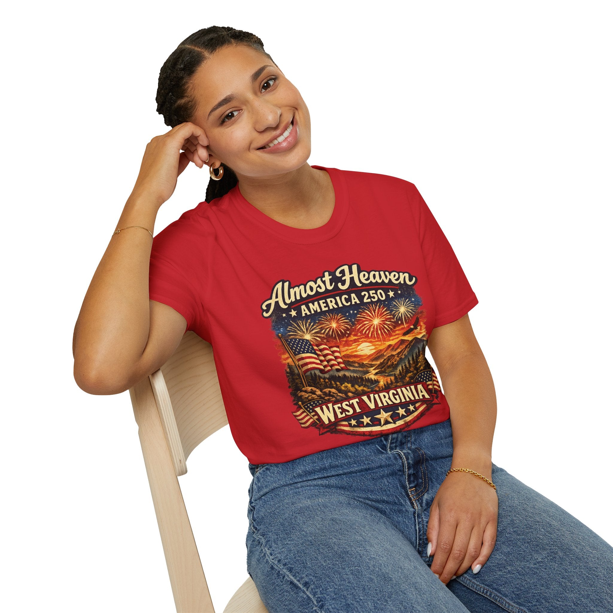 Almost Heaven West Virginia T-Shirt – America 250 Patriotic Fireworks Tee